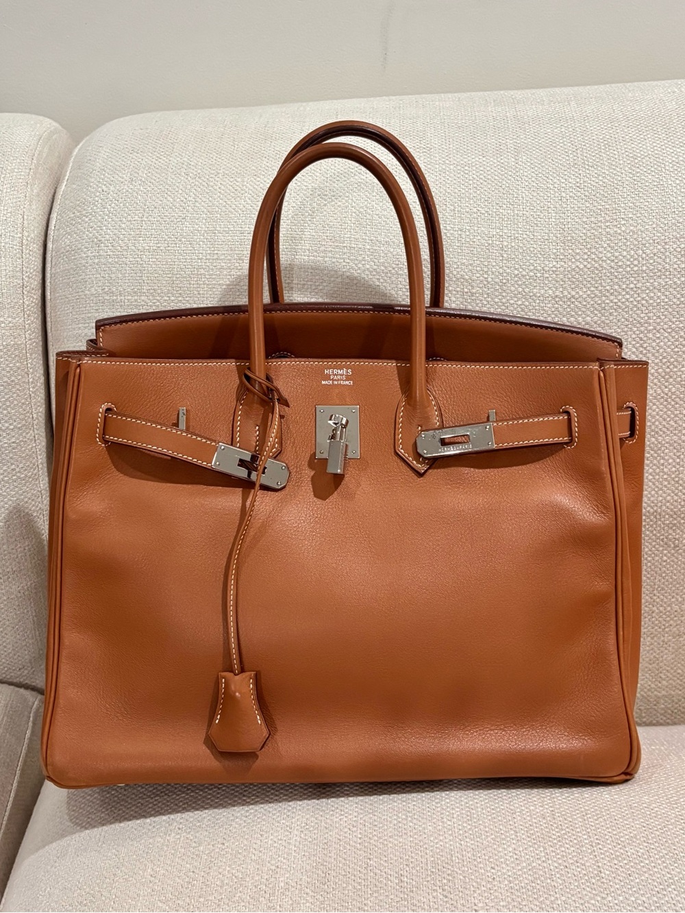 Authentic HERMES BIRKIN 35 gold swift leather silver hardware bag